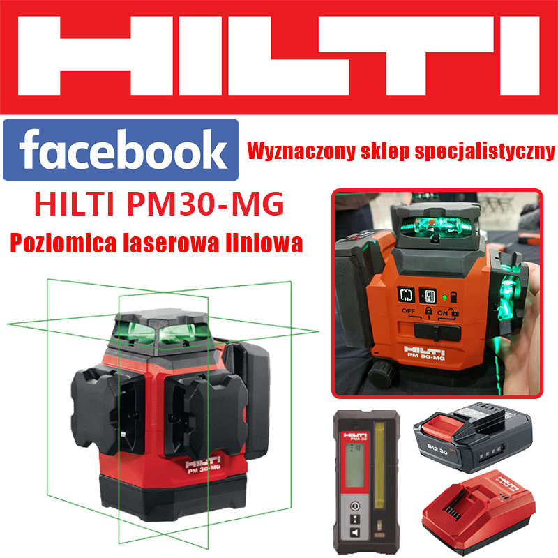 Poziomica laserowa Hilti PM30-MG, bardzo niska cena po rabacie, wysyłana z magazynu globalnego Hilti na Facebooku