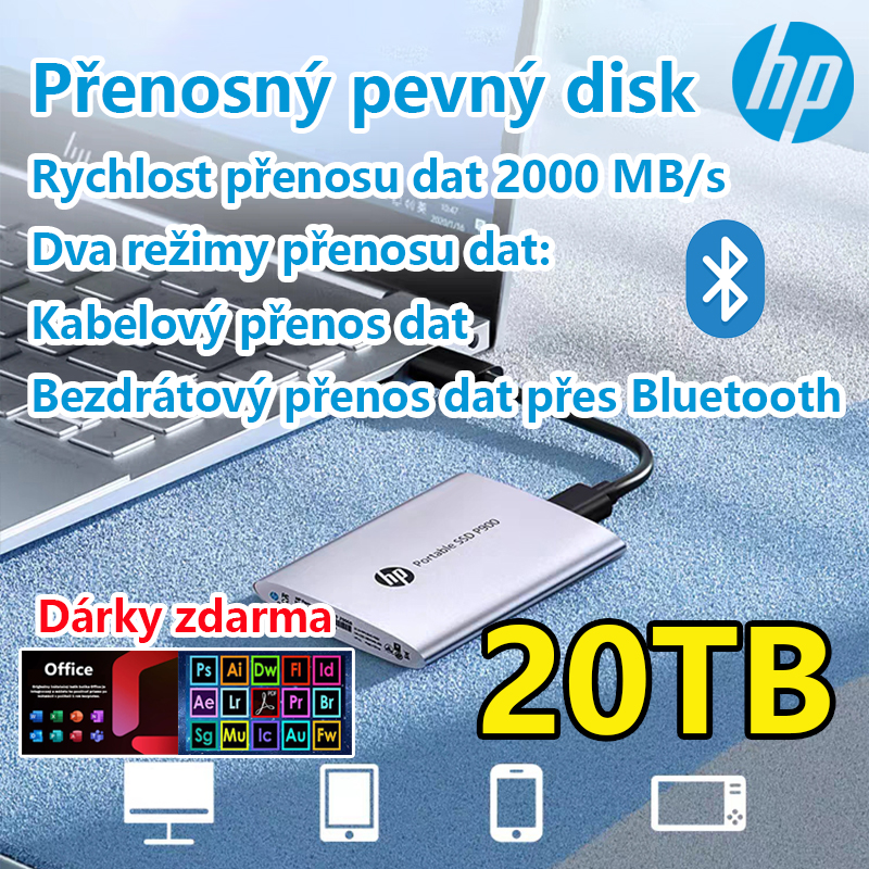 【2000MB/s】 Přenosný pevný disk HP s velkou kapacitou paměti 20 TB【podpora připojení Bluetooth】