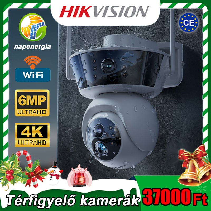 Hikvision Eagle Vision hármas kamera napelemes 360°-os holtszög nélküli vezeték nélküli HD éjjellátó