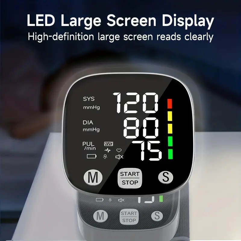 LED újratölthető csuklós vérnyomásmérő, intelligens hangsugárzás, tárolódobozzal