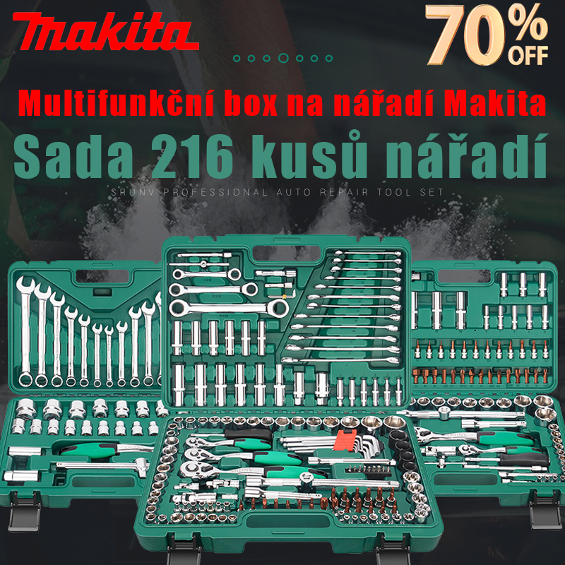Makita letní 70% akční sleva 216 kusů sada nářadí kombinace chromvanadiová ocel kovaná, vysoká tvrdo