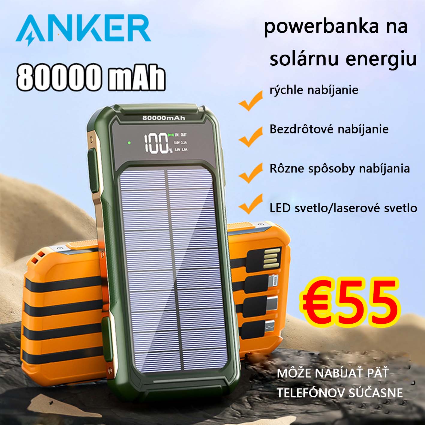 Solárna powerbanka Anker 80000mAh pre vonkajšie bojové vybavenie