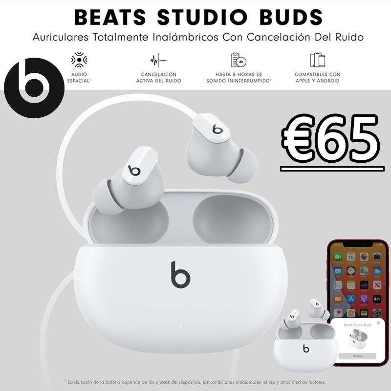 Facebook (exclusivo)  Beats Studio Buds – Auriculares intraurales Totalmente inalámbricos con cancelación del Ruido – Auriculares Bluetooth Resistentes al Sudor, compatibles con Apple y Android – Blanco