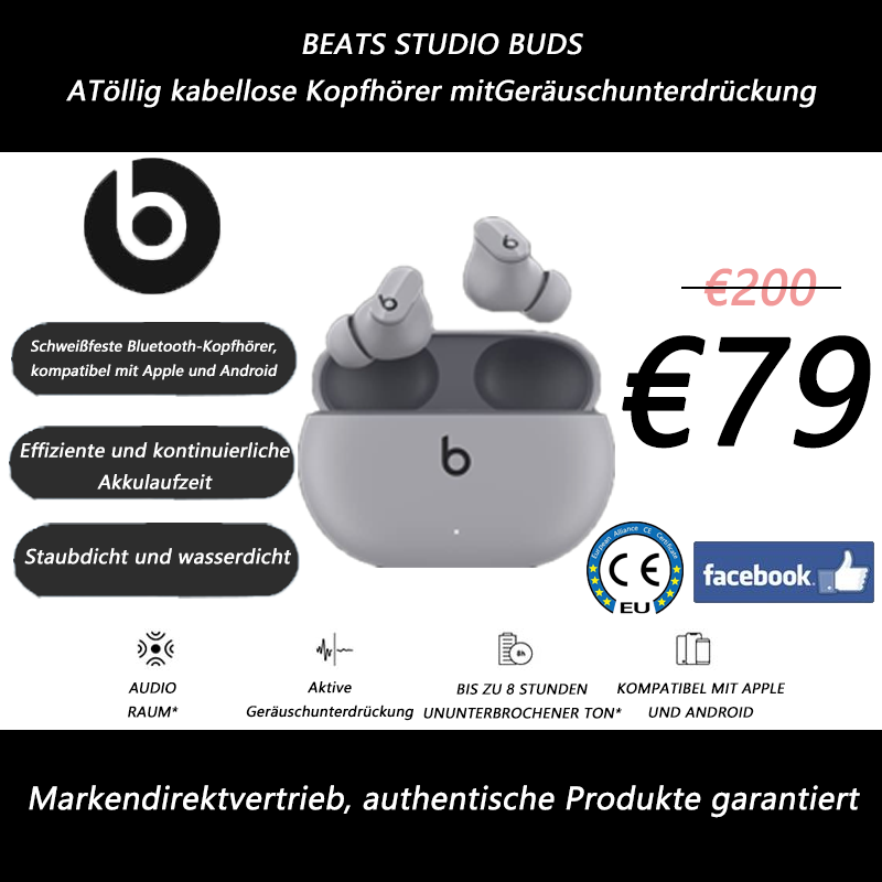 Facebook (exklusiv) Beats Studio Buds – Komplett kabellose In-Ear-Kopfhörer mit Geräuschunterdrückung – Schweißresistente Bluetooth-Kopfhörer, kompatibel mit Apple und Android – Weiß