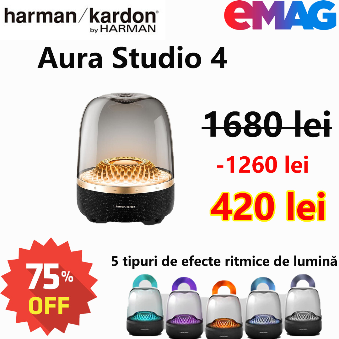 Harman Kardon Glass a 4-a generație Difuzor Bluetooth Muzică Sticla a 4-a generație Acasă Desktop Computer Audio Stereo Subwoofer Aura Studio a 4-a generație