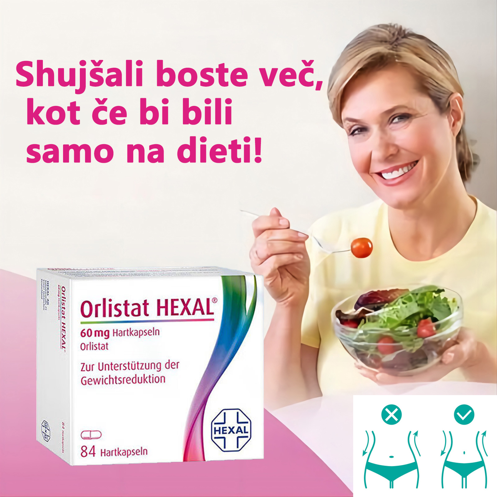 Orlistat HEXAL Orlistat kapsule Tablete za hujšanje Tablete za hujšanje Tablete z oljem za zmanjšanje maščobe Tablete za hujšanje